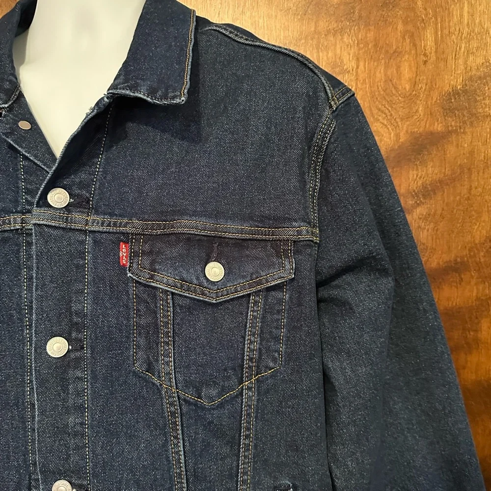 Levi's Long Sleeve Denim Trucker Jacket Mens XL Dark Blue Jean Cotton Pockets
